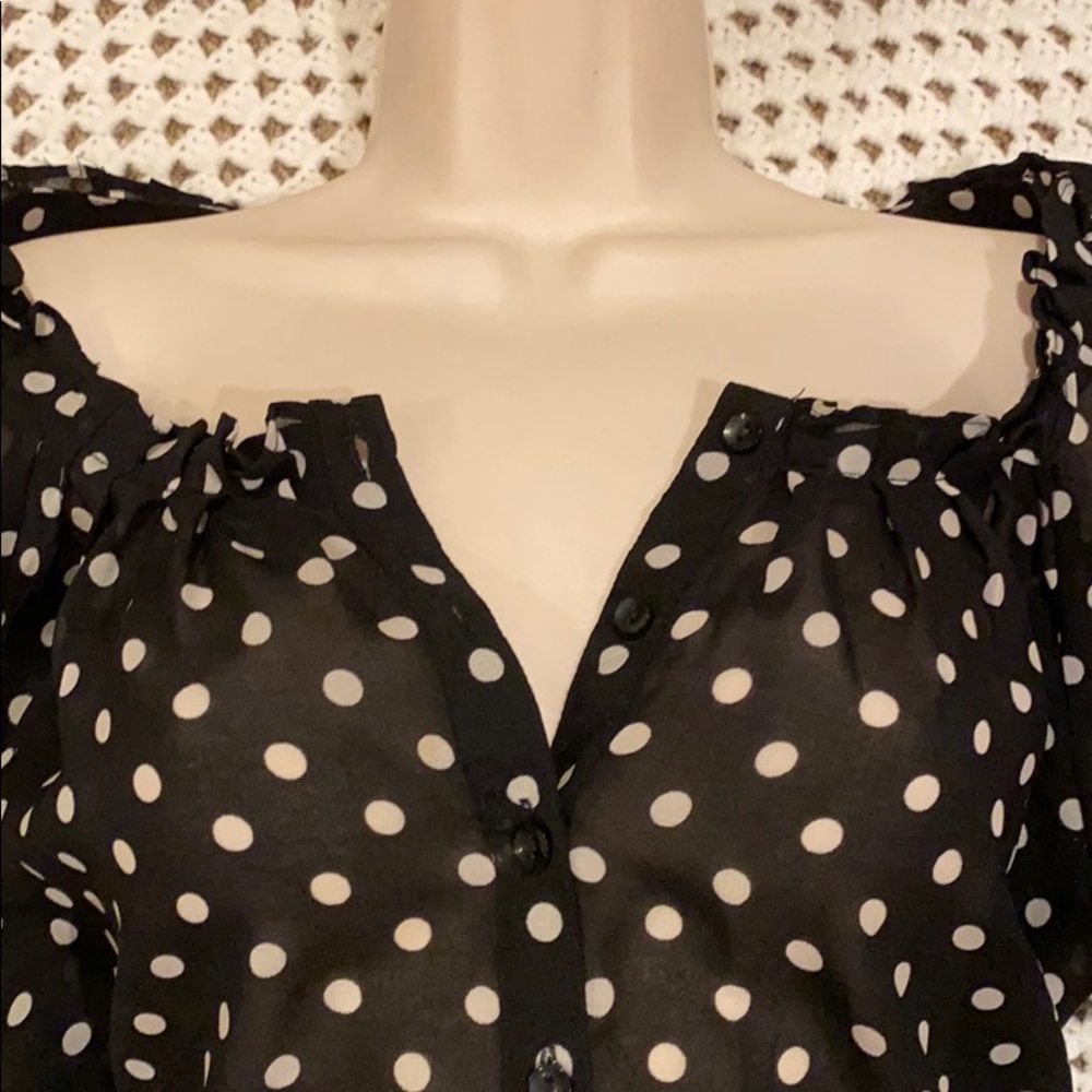 H & M POKA DOT BLOUSE BUTTON FRONT - Picture 6 of 13